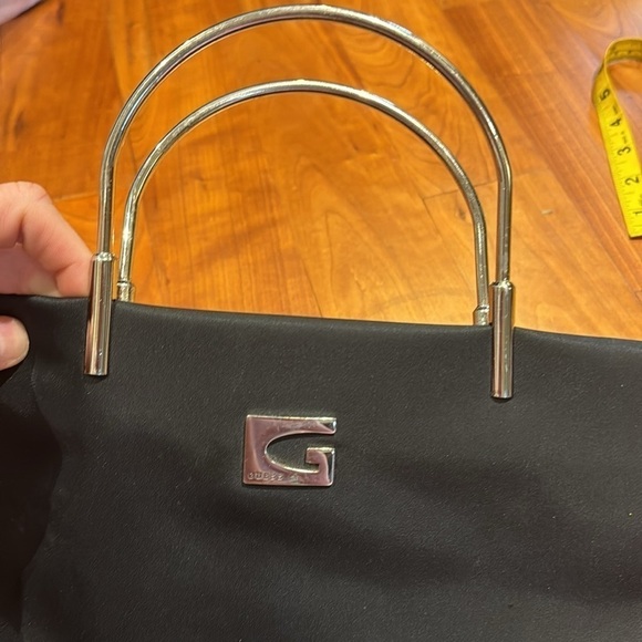 Guess Black Nylon Canvas Silver Tone Handles Handbag Small Tote Purse Y2K 90s - Picture 11 of 11